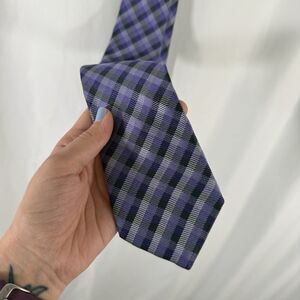 J Hane Barnes 100% Silk Tie Men's 60" Purple Plaid 3" Wide